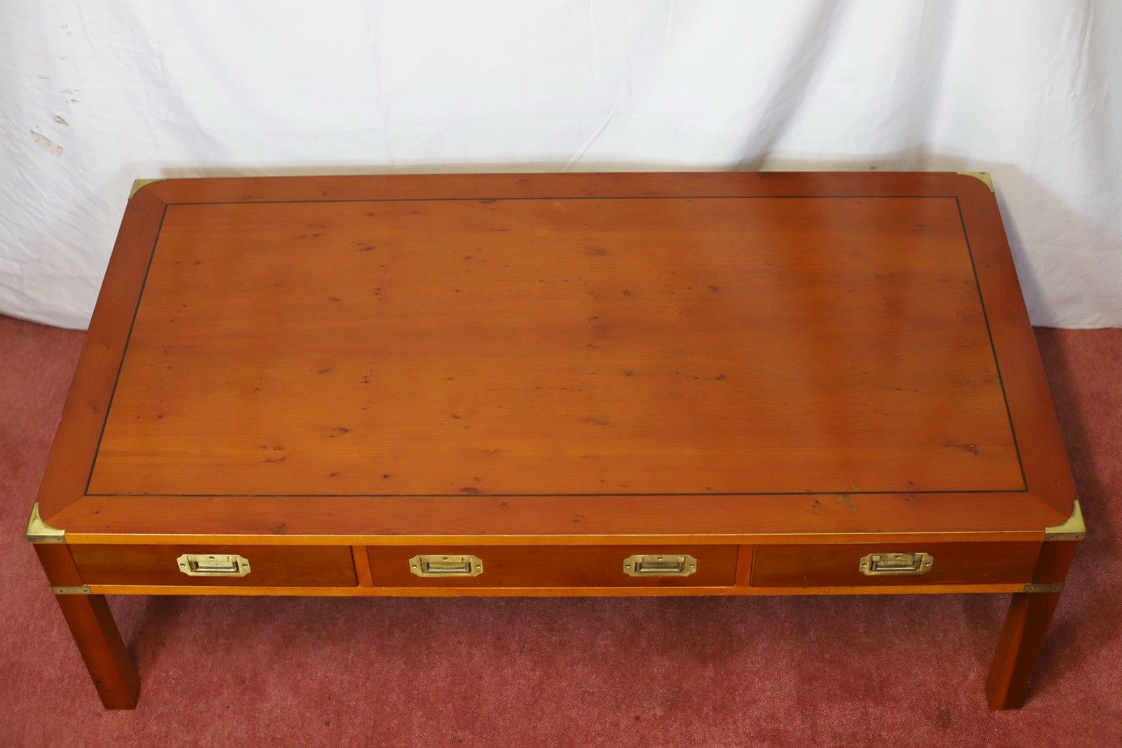 Furniture Lovely 1960 Yew Wood Military Campaign Style Coffee Table photo