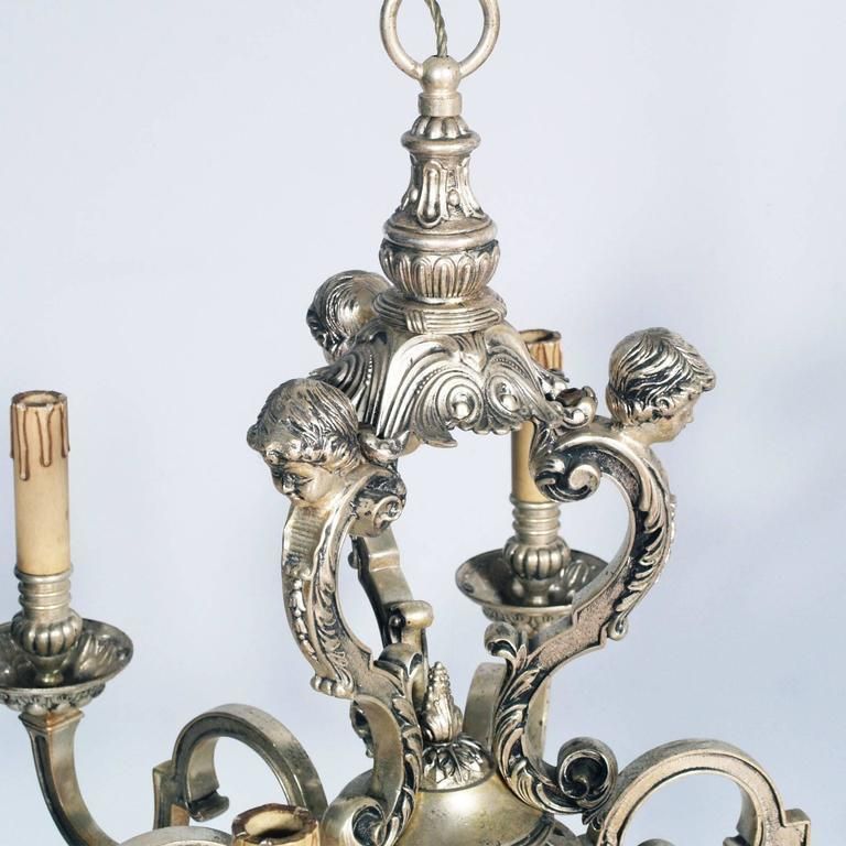 Antique Six Lights Silver Plated Heavy Bronze Chandelier Baroque Louis XIV, 1890 photo furniture
