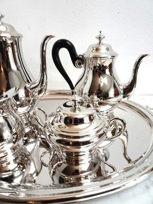 Antique Silver Plated Coffee Service With Tray By Otto Wiskemann, 1940s, Set Of 5 photo vintage