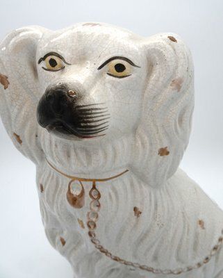 811.0 Large Ceramic Staffordshire Mantle Dogs, 1850s, Set Of 2 photo