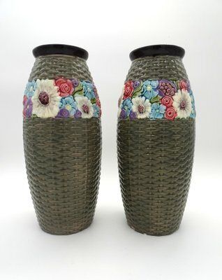 Eichwald Bohemain Art Deco Ceramic Vases, 1920s, Set Of 2
