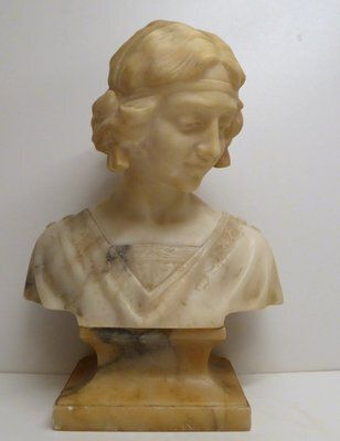 Antique Art Nouveau Carved Alabaster Bust, 1920s