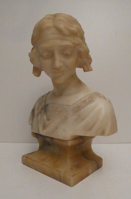 Antique Art Nouveau Carved Alabaster Bust, 1920s photo furniture