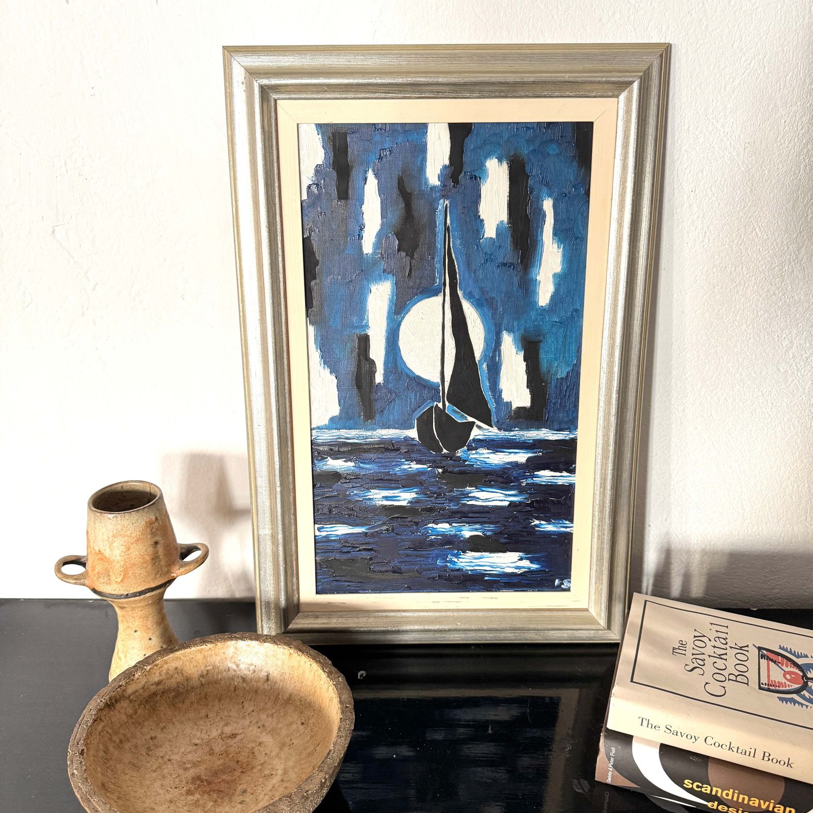 Moonlit Voyage. Vintage Swedish Oil Painting