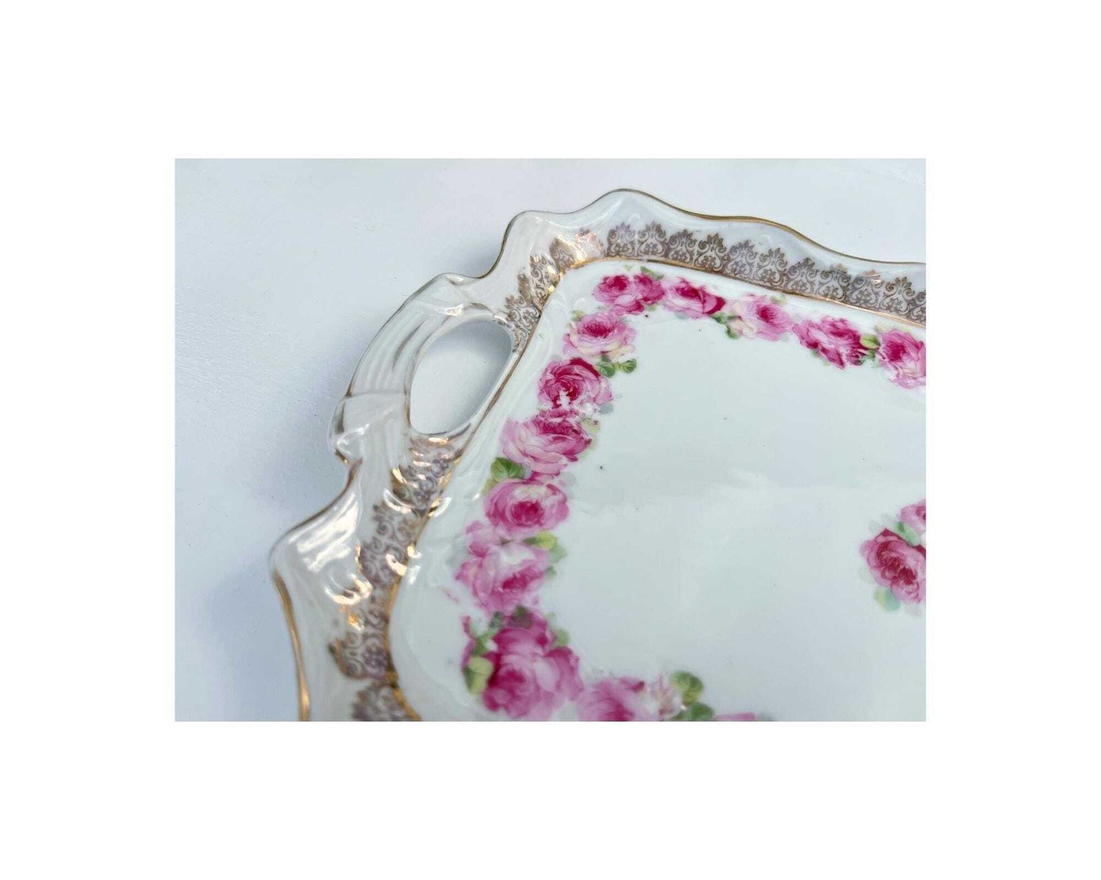 Rectangular Porcelain Tray | Xxl | Hand Painted White & Roses photo Home Decor