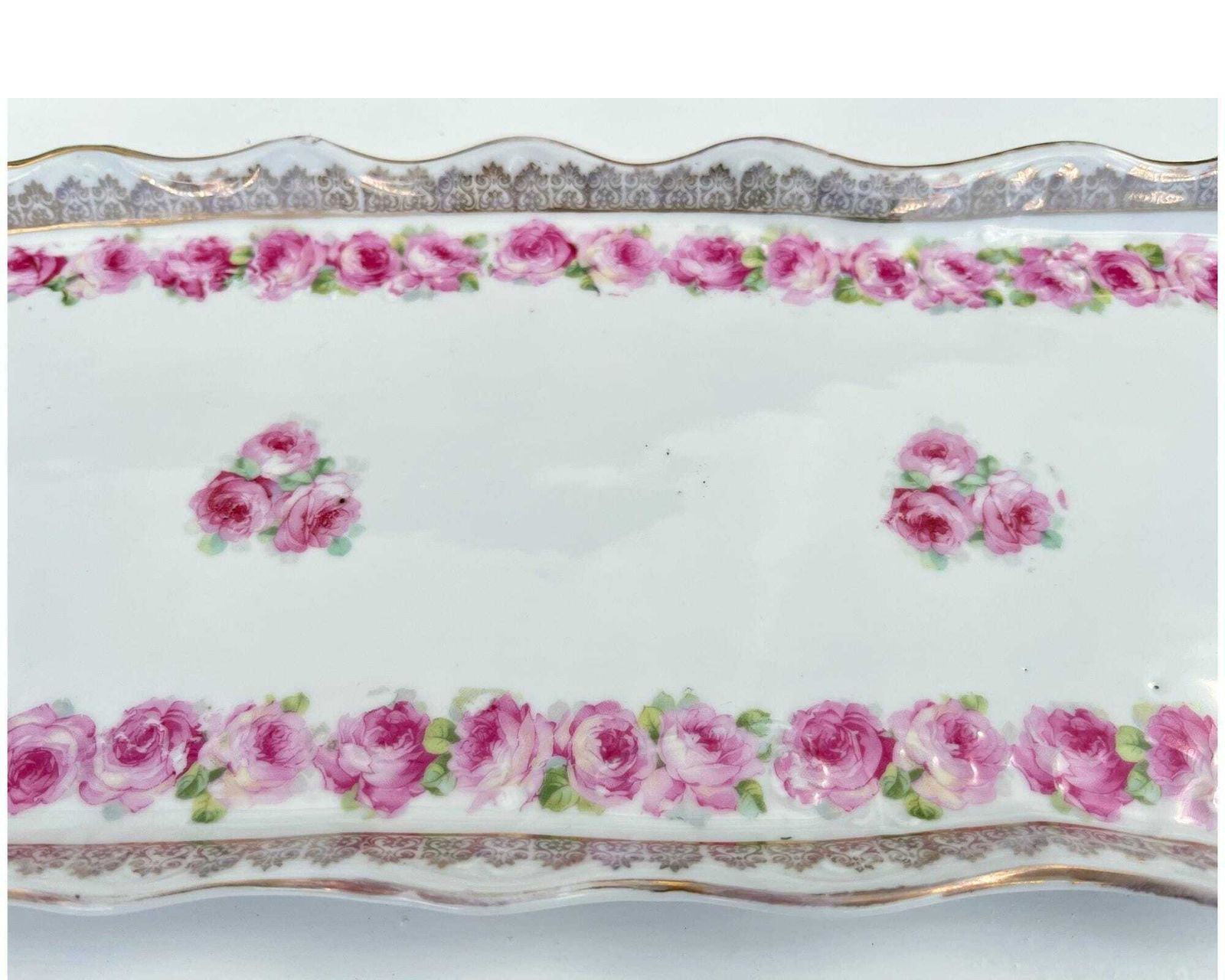 Rectangular Porcelain Tray | Xxl | Hand Painted White & Roses photo 146.0