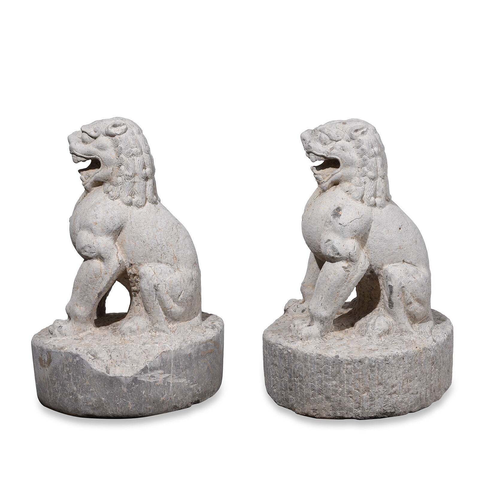 Pair Of Chinese Stone Guardian Lions (Foo Dogs) photo for sale