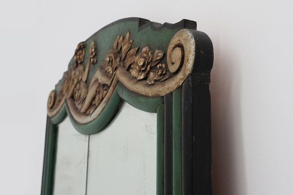 photo for sale Art Deco French Mirror In Green Carved Wood, 1930s