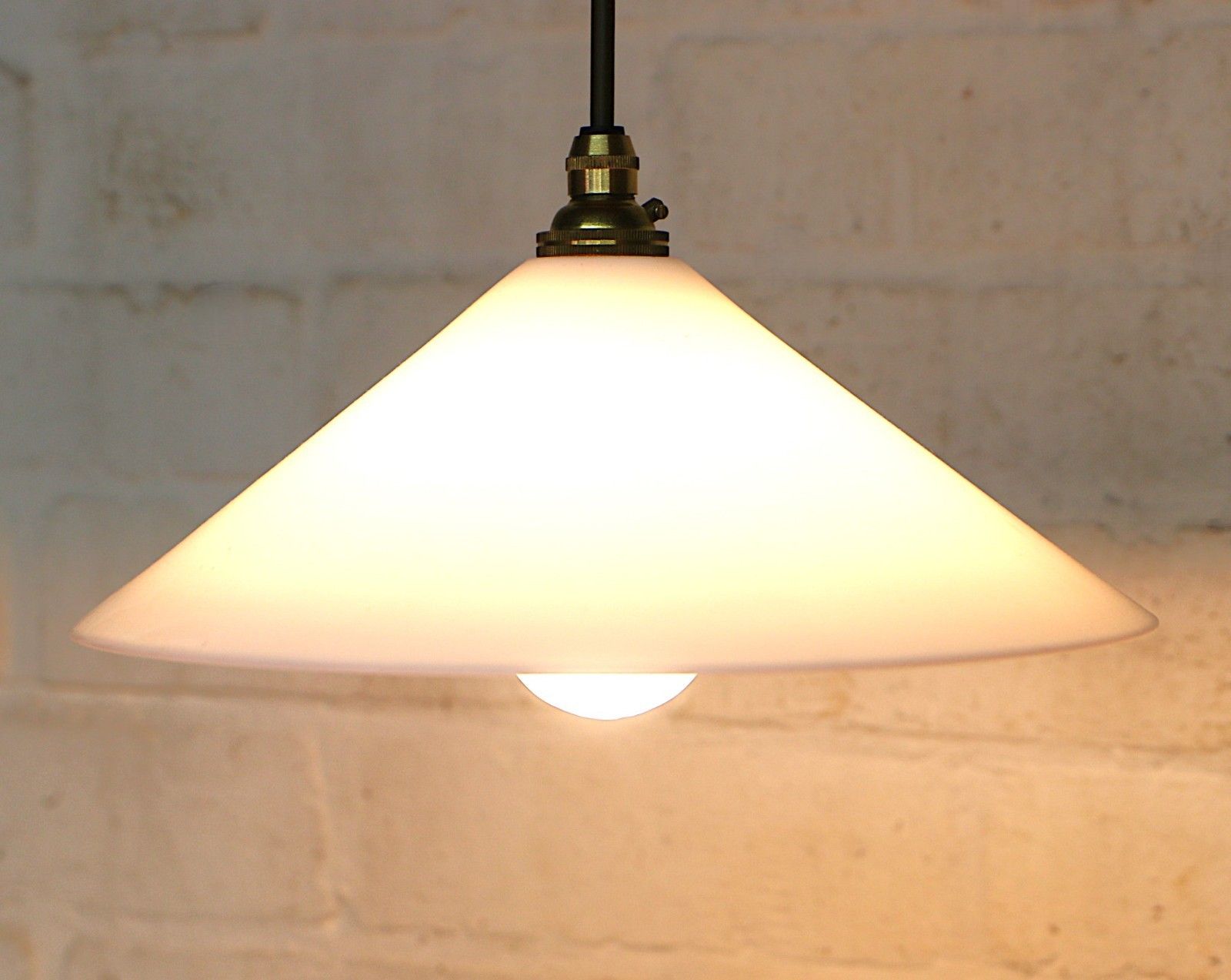 Ceiling Light 1930's White Spun Glass Coolie Lampshade Pendant New Fittings photo Lighting