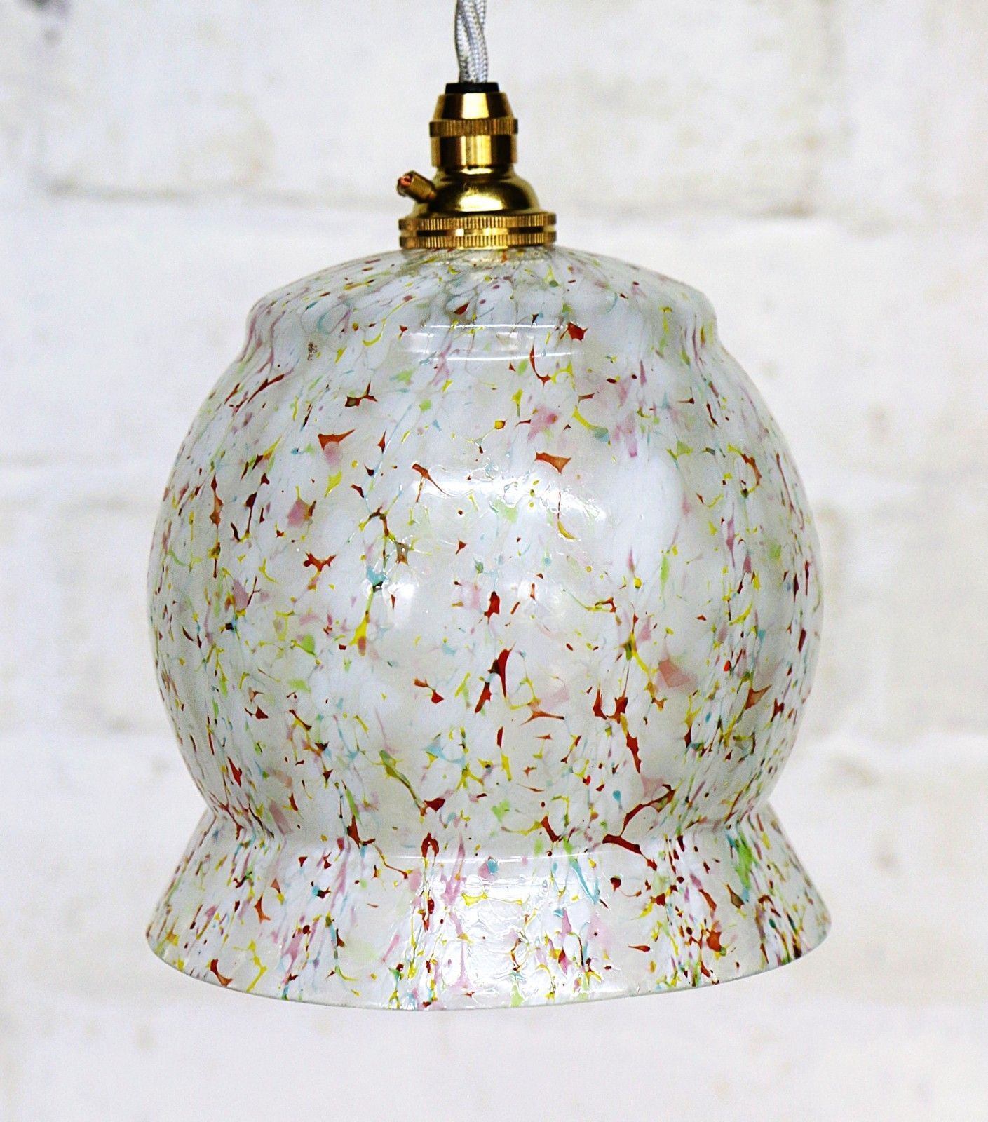Ceiling Light Unusual Antique Art Deco Pendant Splatter Glass New Fittings photo vintage