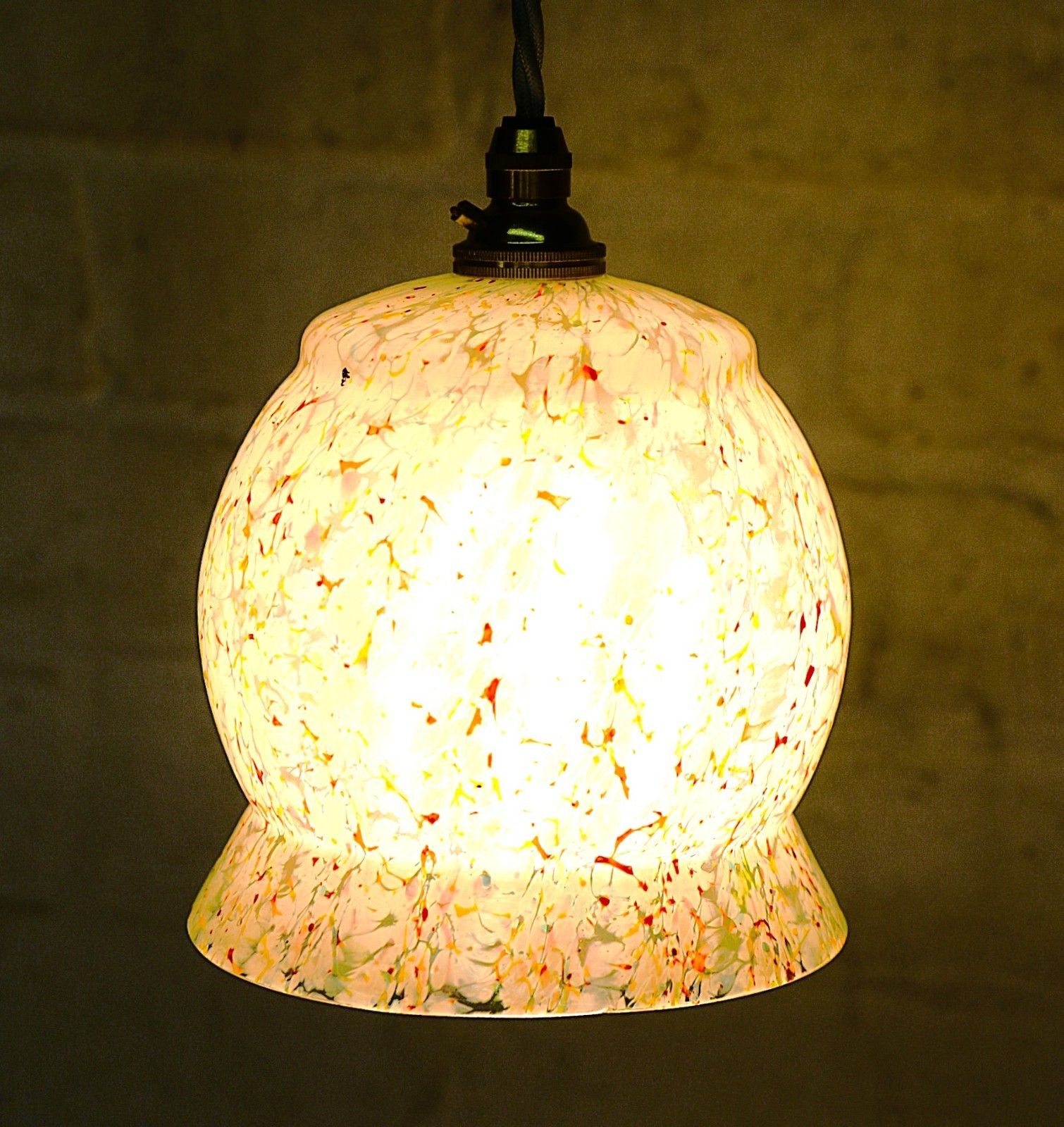 Lighting Ceiling Light Unusual Antique Art Deco Pendant Splatter Glass New Fittings photo