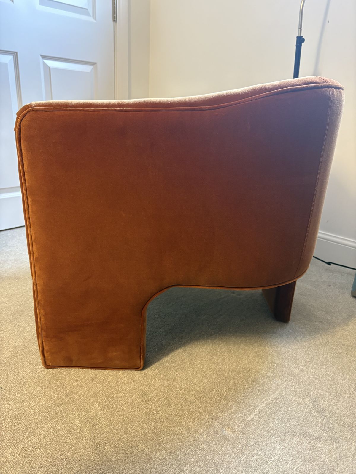 Burnt Orange Velvet Armchair, 21st Century photo 275.0