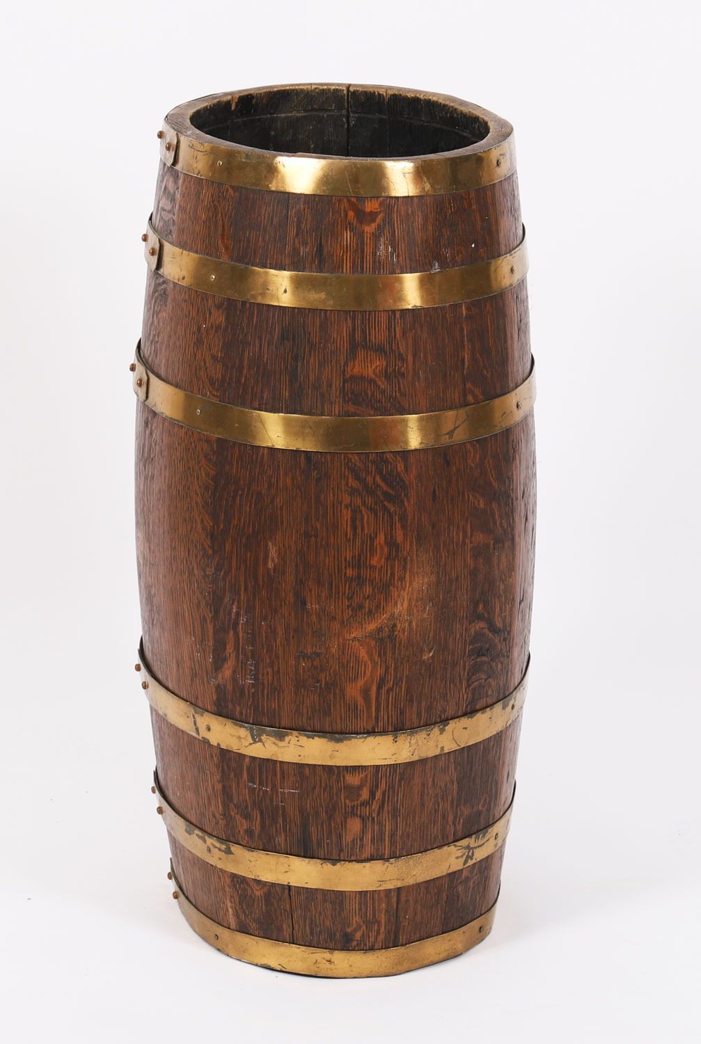 Home Decor Antique Oval Brass Bound Barrel Umbrella Stick Stand C1810 19th C photo