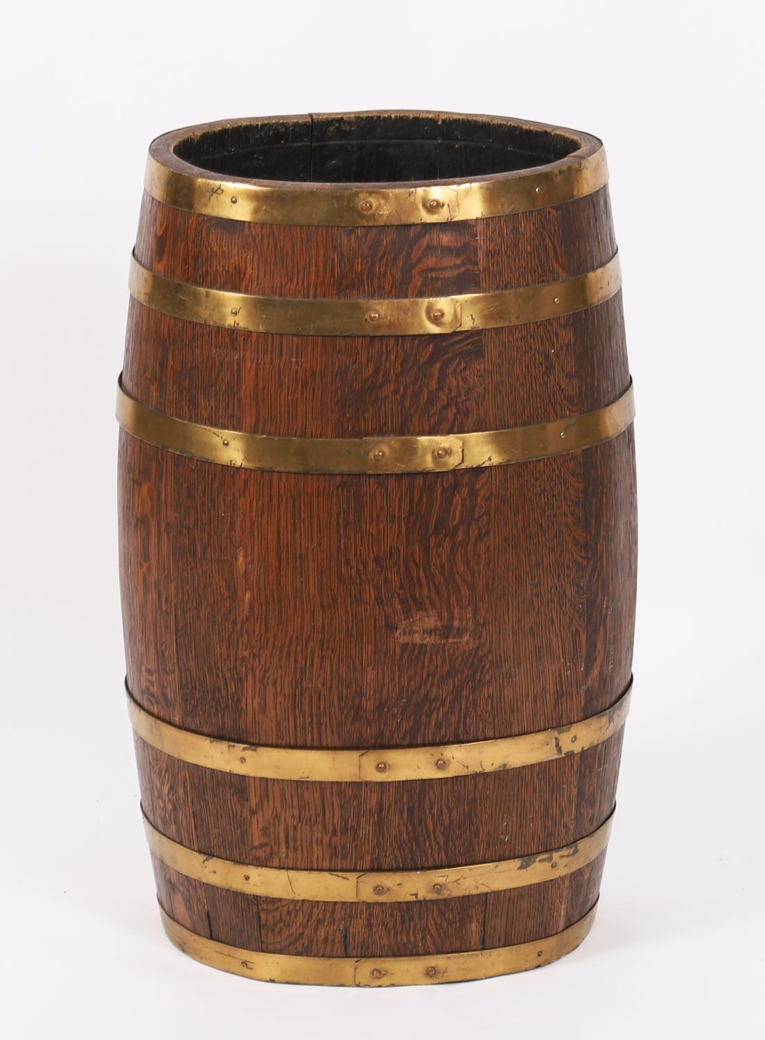 725.0 Antique Oval Brass Bound Barrel Umbrella Stick Stand C1810 19th C photo