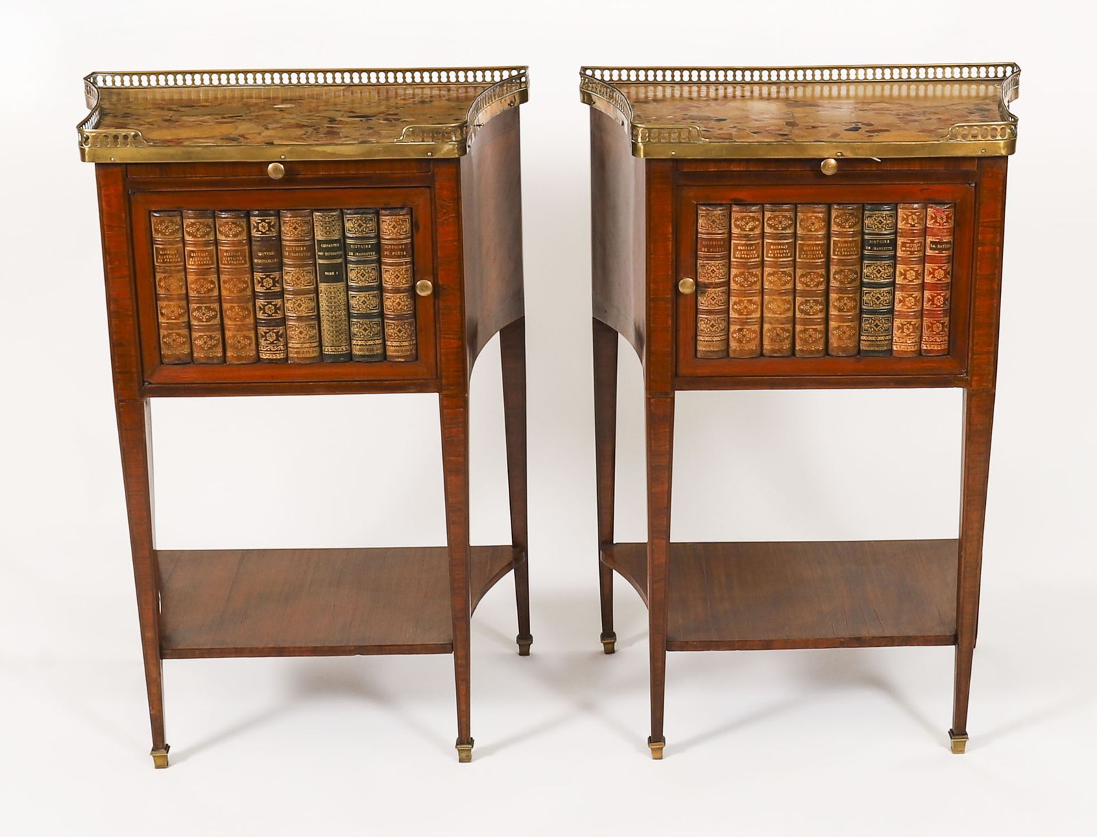 Antique Pair French Walnut & Tulipwood Bedside Cabinets C1900