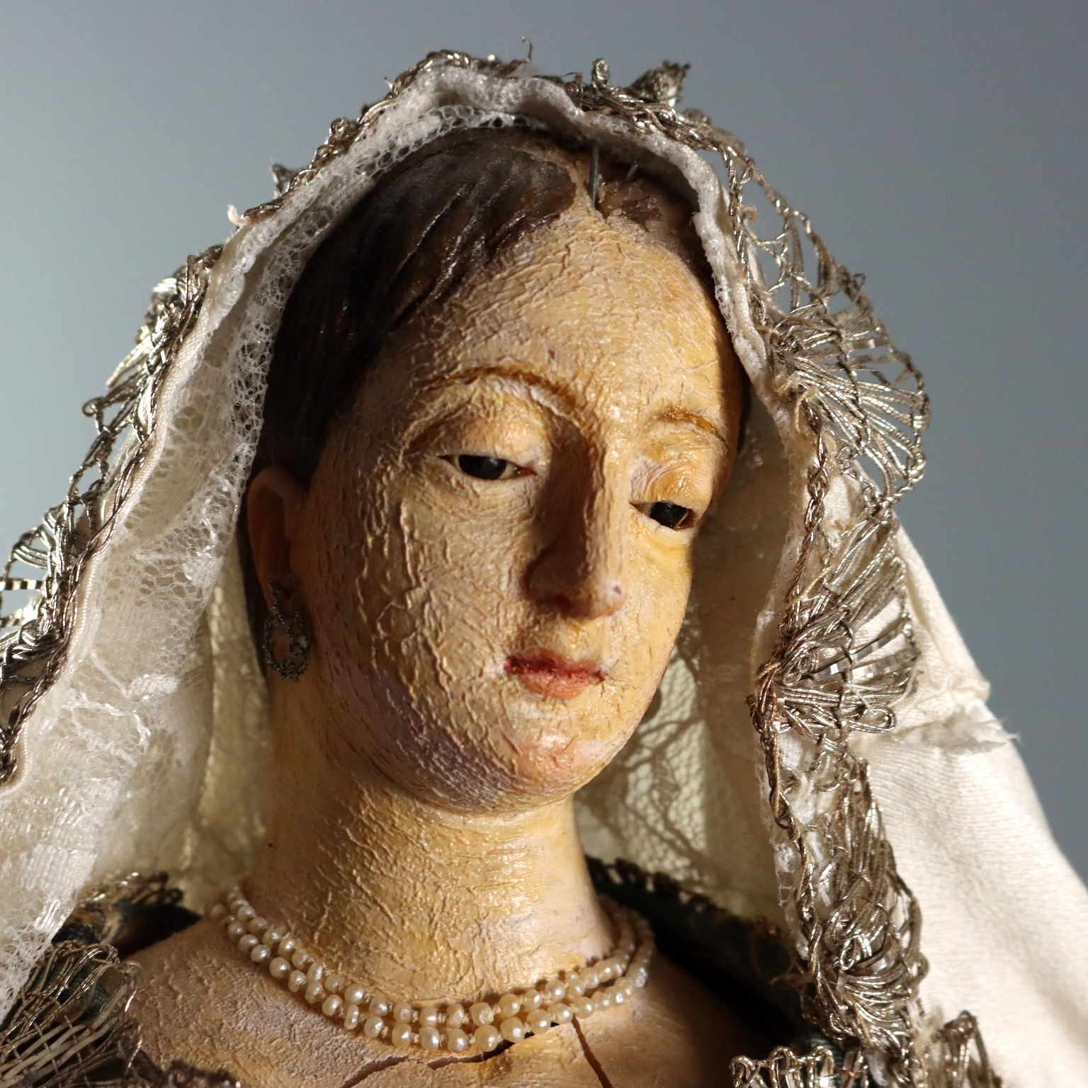 Antique Sculpture Virgin Mary With Child Wax Italy XIX Century photo for sale
