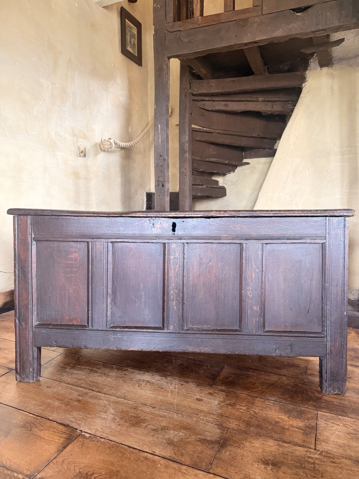 English Substancial Heavy Large Antique Oak Panelled Chest Coffer Circa 1600's