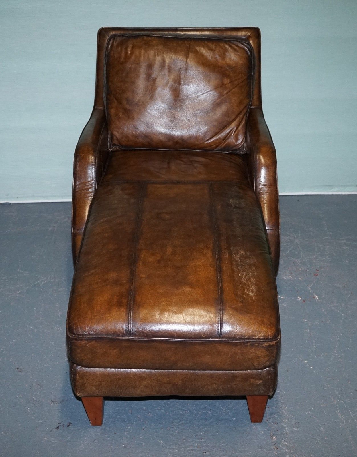Deep Cognac Hand Dyed Leather Chaise Lounge Armchair Seating photo Furniture