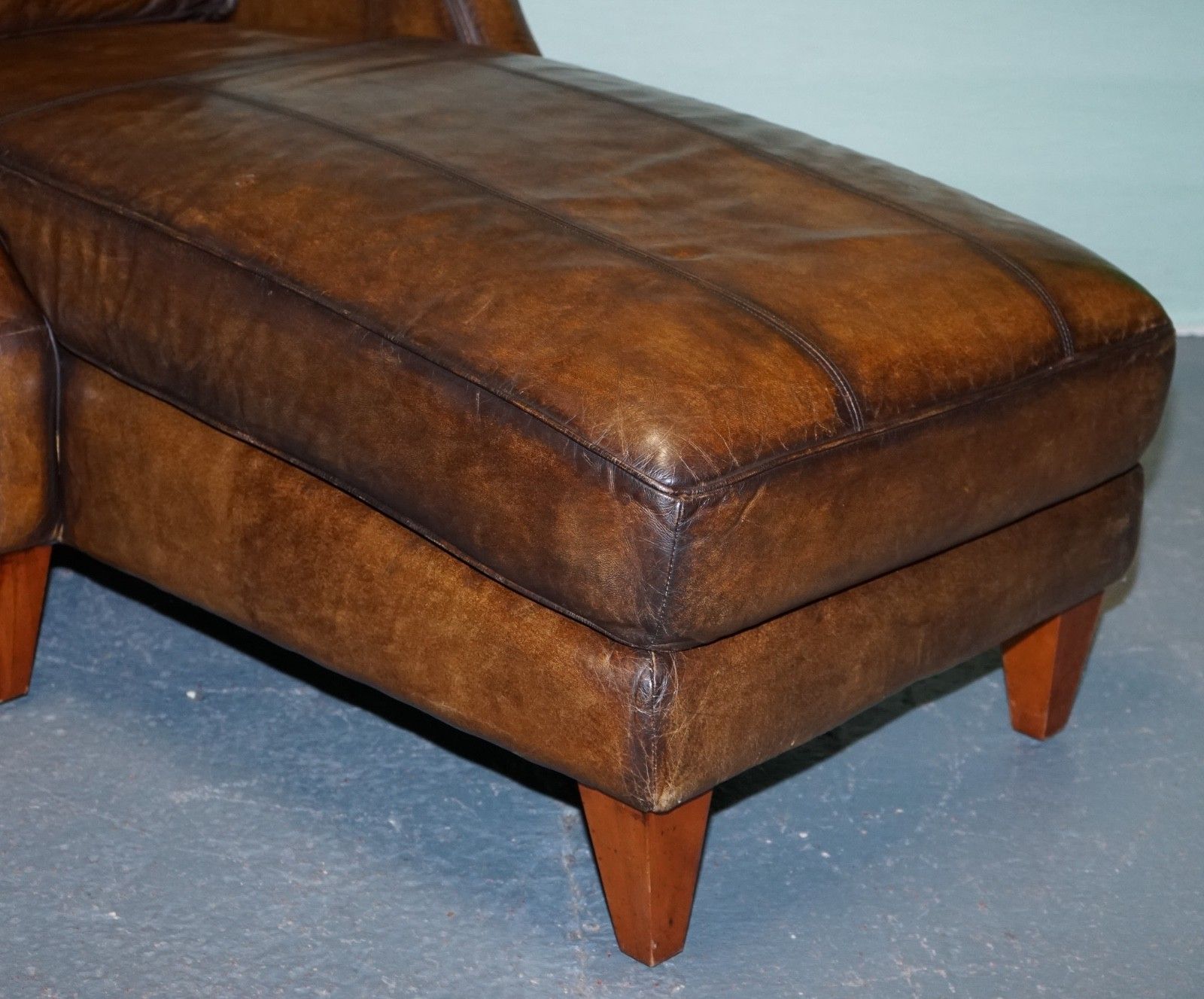 Deep Cognac Hand Dyed Leather Chaise Lounge Armchair Seating photo buy