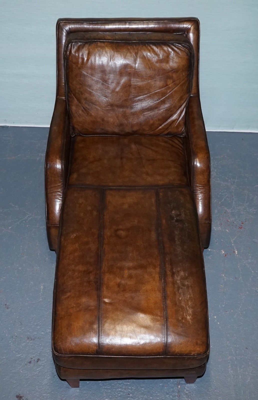 Deep Cognac Hand Dyed Leather Chaise Lounge Armchair Seating photo vintage