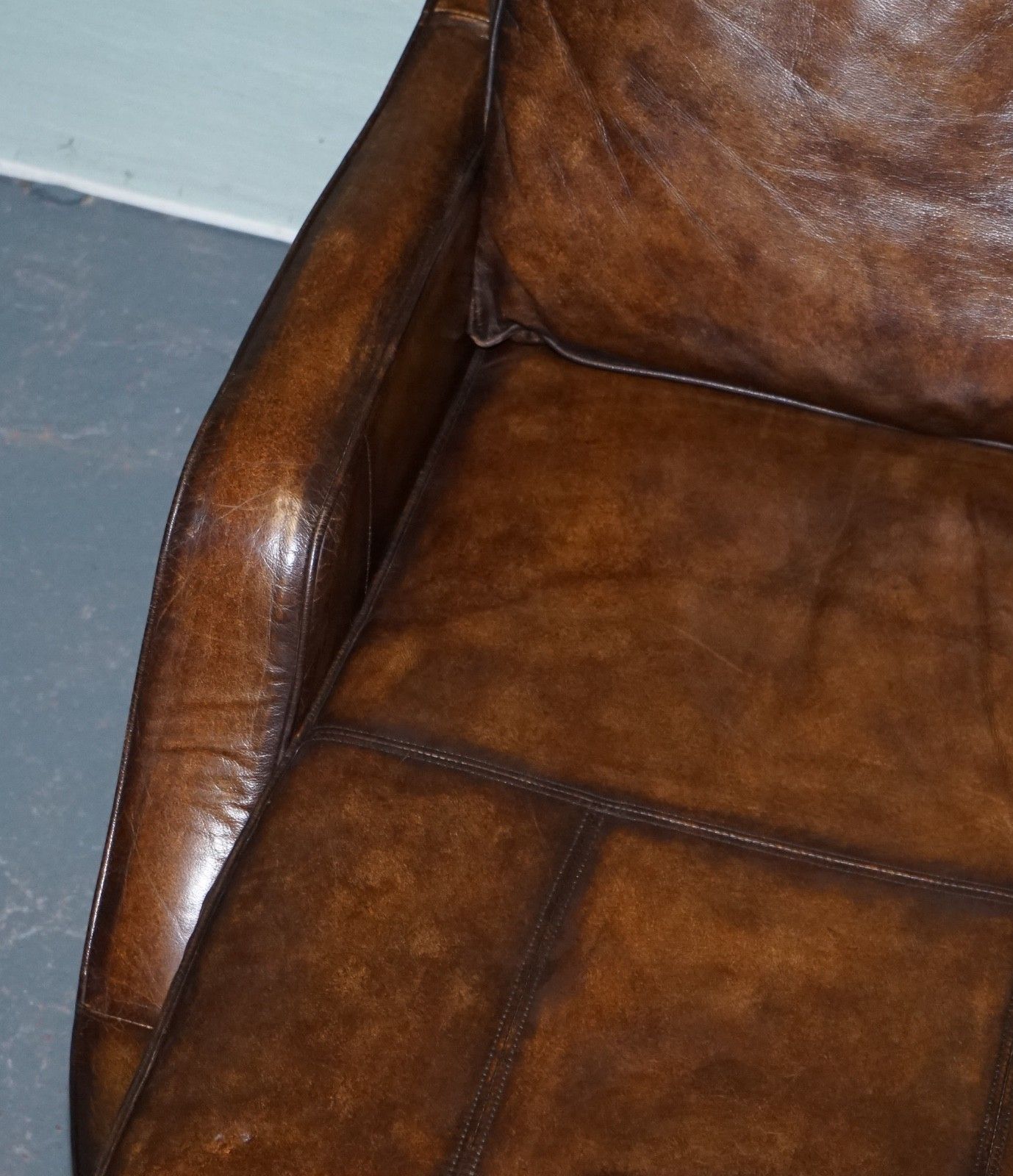 Furniture Deep Cognac Hand Dyed Leather Chaise Lounge Armchair Seating photo