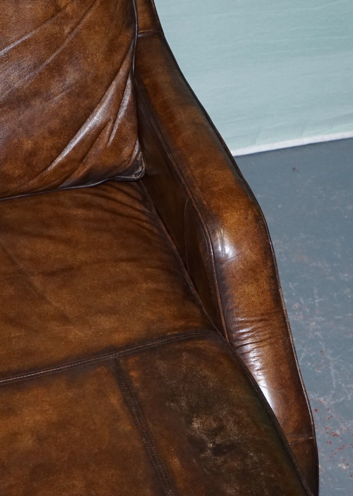 2350.0 Deep Cognac Hand Dyed Leather Chaise Lounge Armchair Seating photo