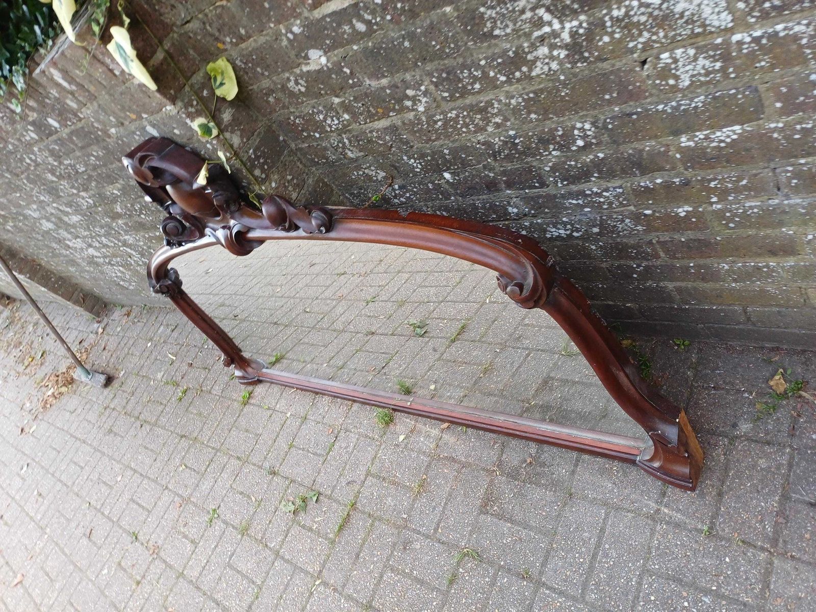 Enormous Antique Victorian Mahogany Overmantel Mirror Ornate Carved Pediment Large Fireplace Or Hallway Mirror photo for sale