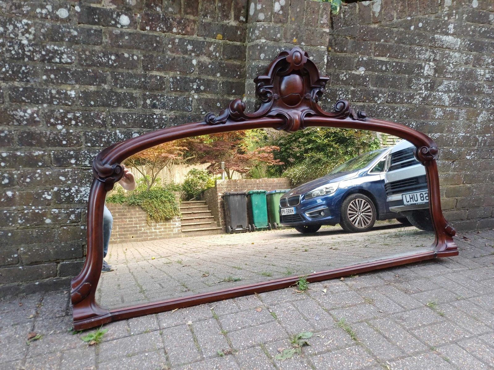 photo furniture Enormous Antique Victorian Mahogany Overmantel Mirror Ornate Carved Pediment Large Fireplace Or Hallway Mirror