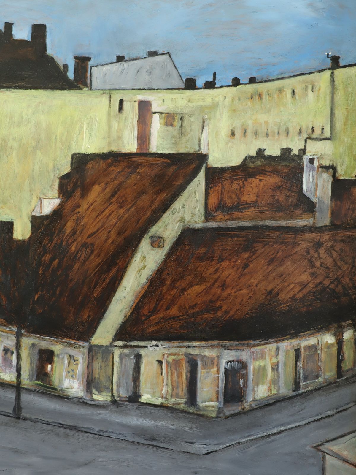 Quiet Street Corner Oil Painting photo vintage