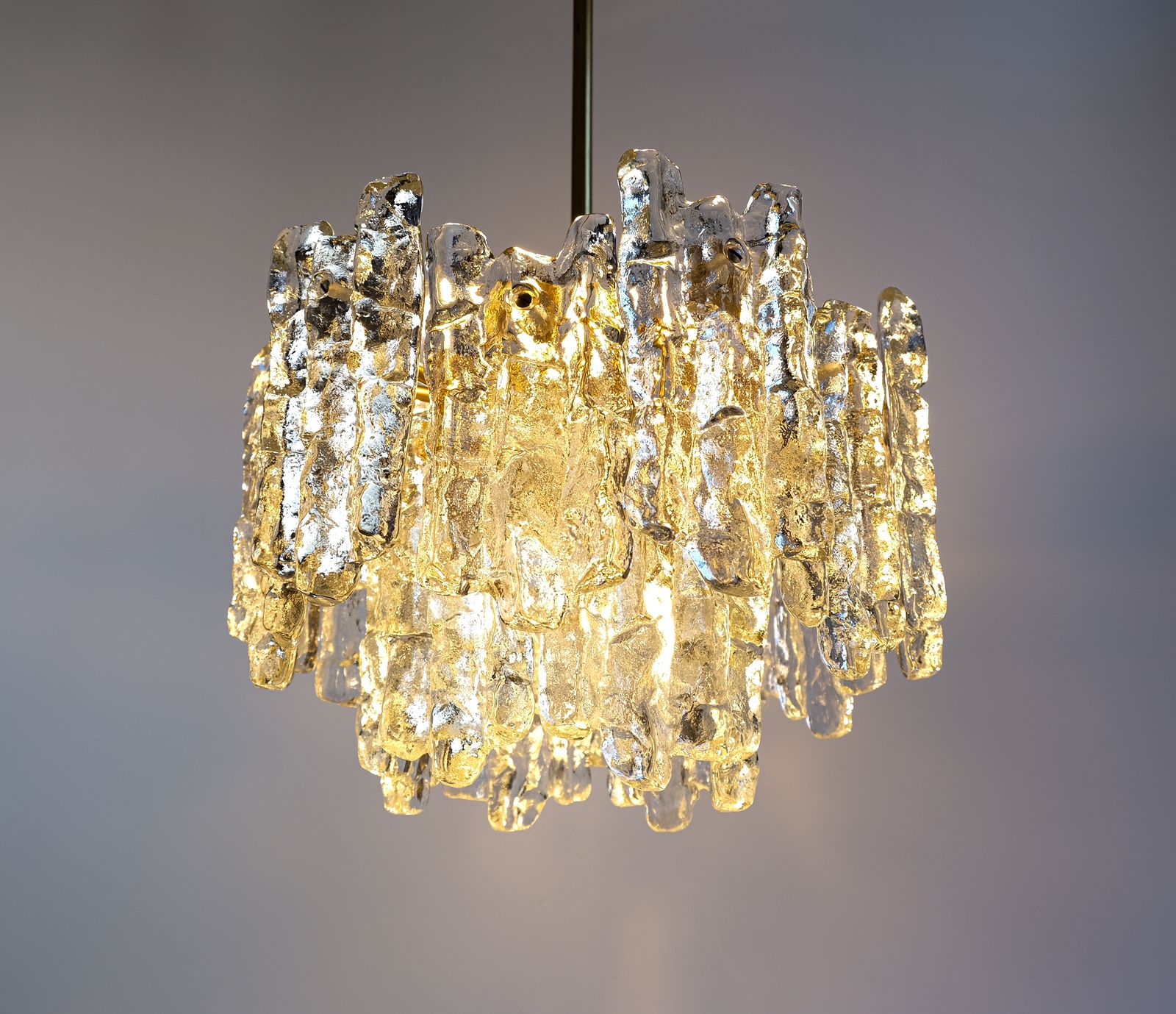 Mid Century Ice Glass & Brass Chandelier By J.T. Kalmar, Austria C.1970s photo for sale