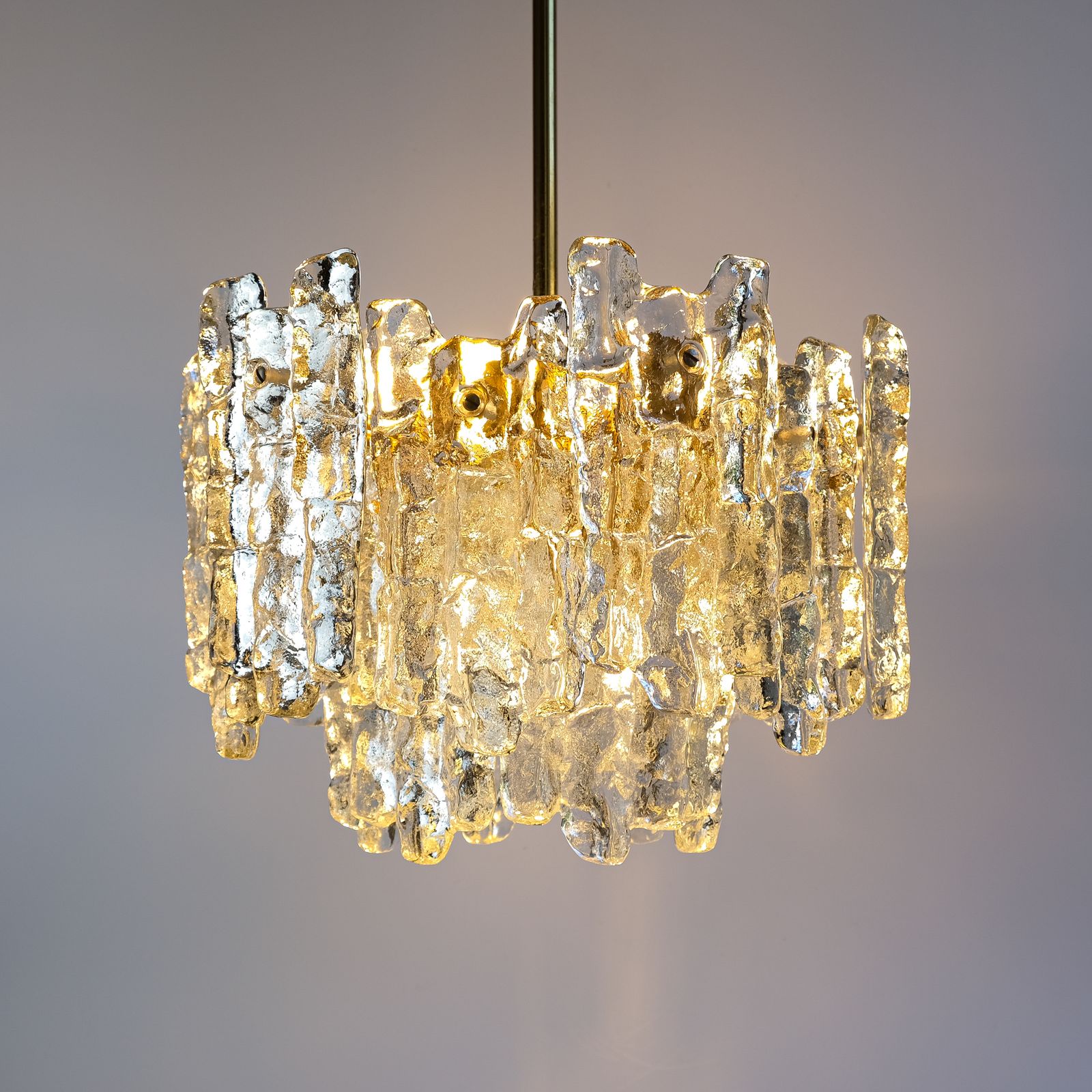 Mid Century Ice Glass & Brass Chandelier By J.T. Kalmar, Austria C.1970s photo Lighting