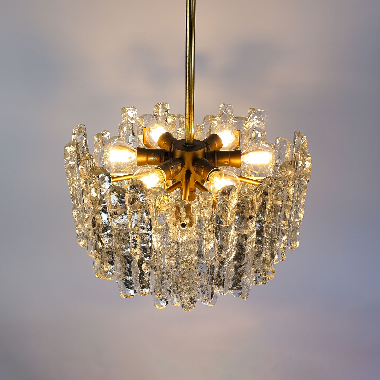 Mid Century Ice Glass & Brass Chandelier By J.T. Kalmar, Austria C.1970s photo vintage
