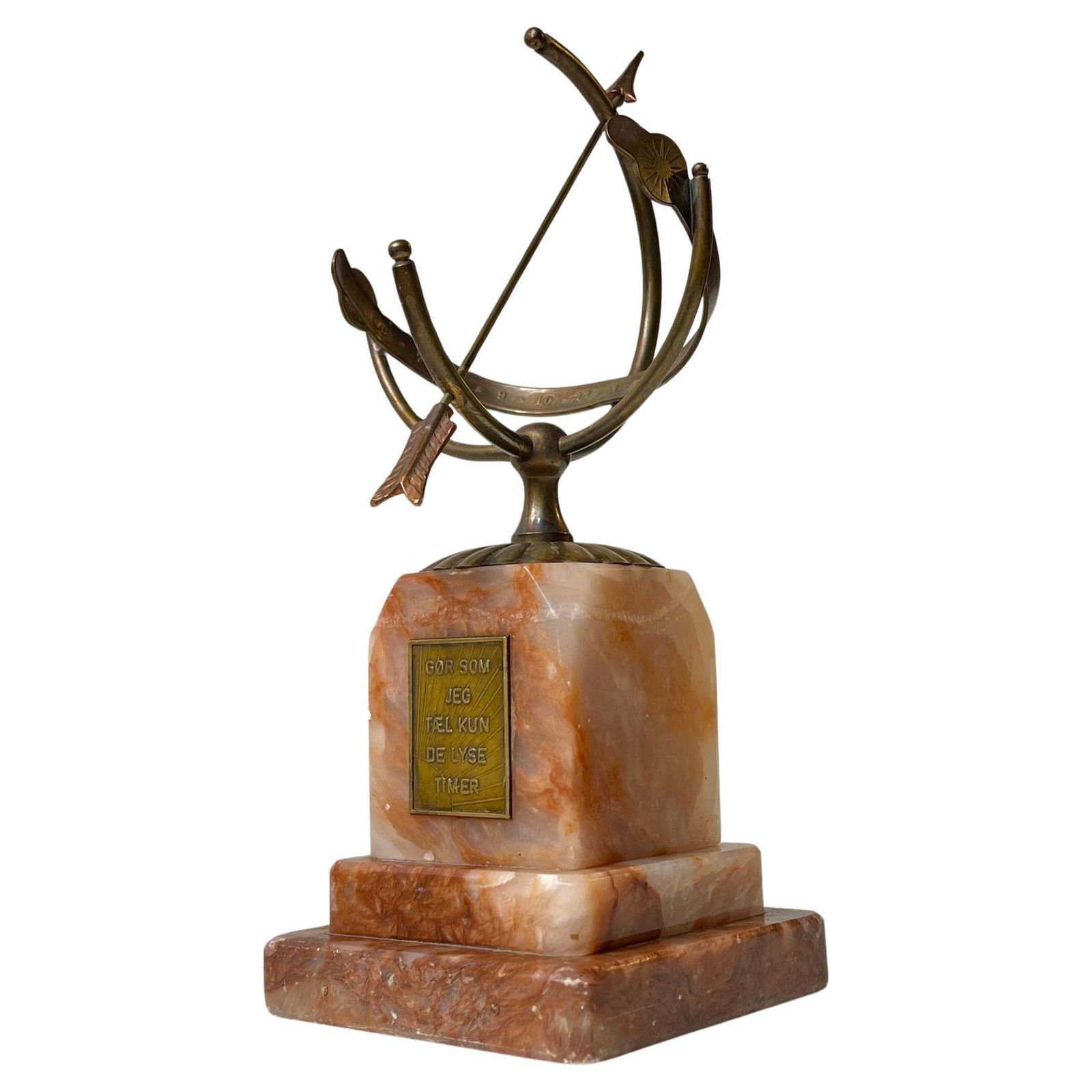 Danish Art Deco Desk Armillary   Sundial In Brass & Onyx Marble, 1940s