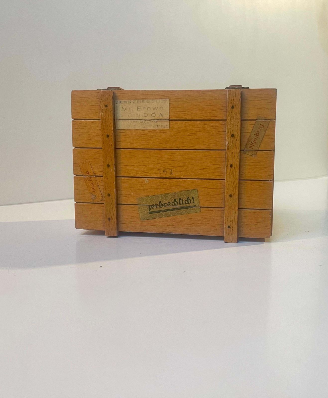 Vintage Wooden German Music Box   Travel Trunk   Strauss: 'Les Roses Du Sud' photo furniture
