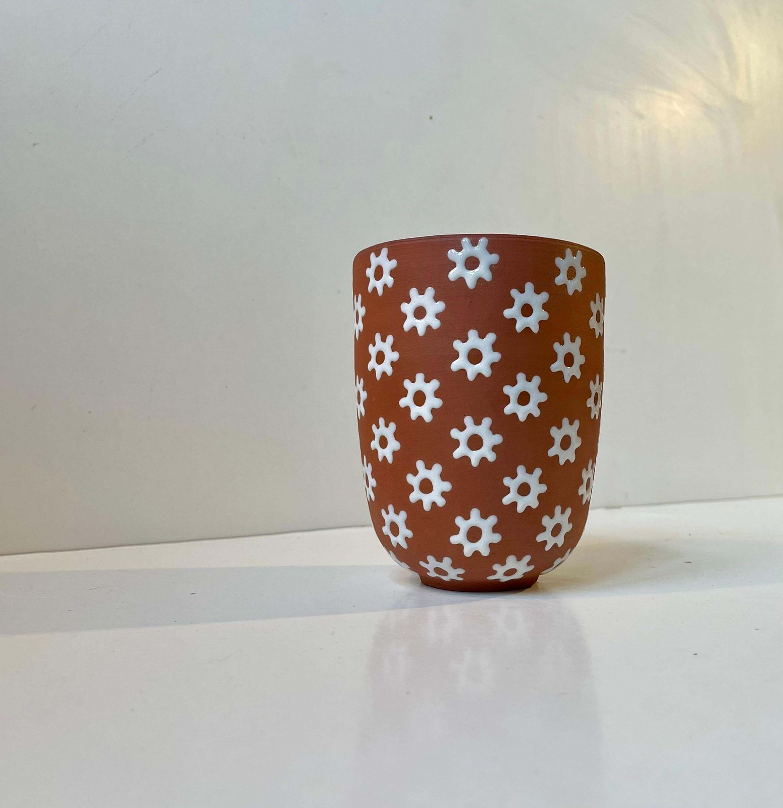 Edith Nielsen Ceramic Vase With White Flowers For Zeuthen 1950s photo furniture