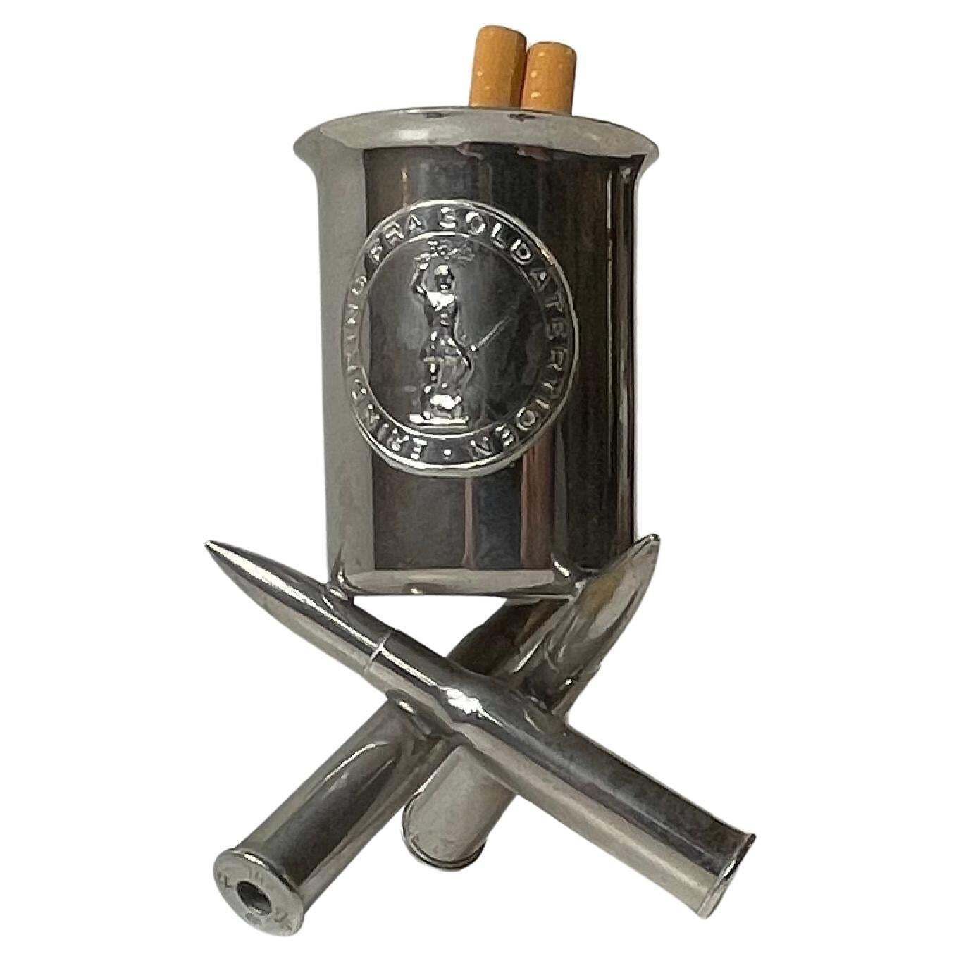 Ww1 Trench Art Cigarette Holder In Silver Plated Brass, 1910s
