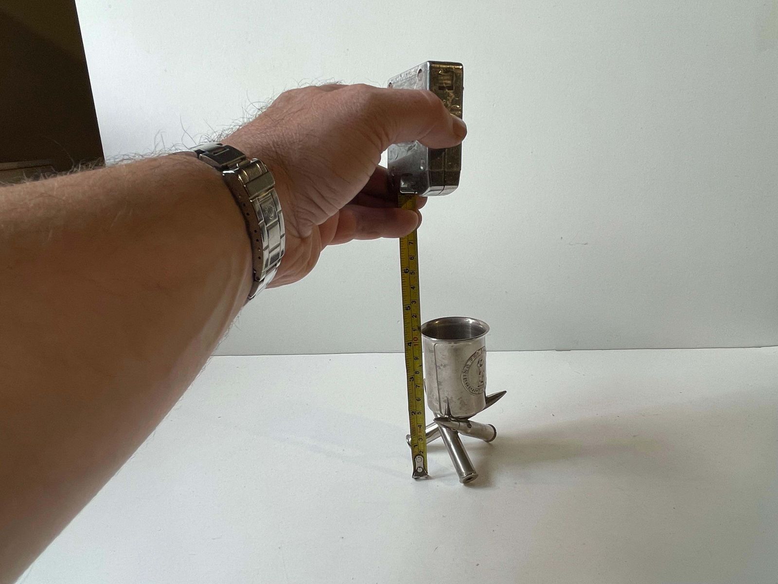 Ww1 Trench Art Cigarette Holder In Silver Plated Brass, 1910s photo vinterior