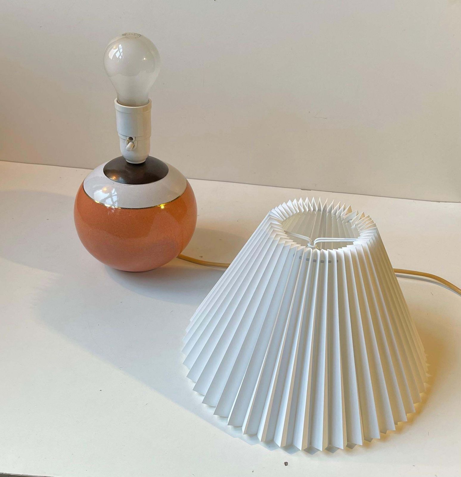 Art Deco Glazed Spherical Table Lamp By E. F. F. Copenhagen, 1930s photo vinterior