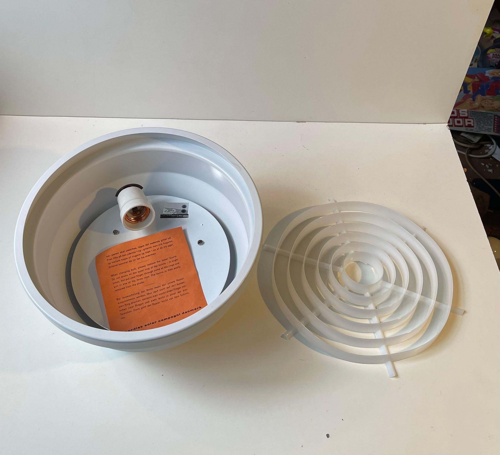 Danish Minimalist White Flush Mount By Svend Middelboe For Nordisk Solar, 1970s photo 259.0