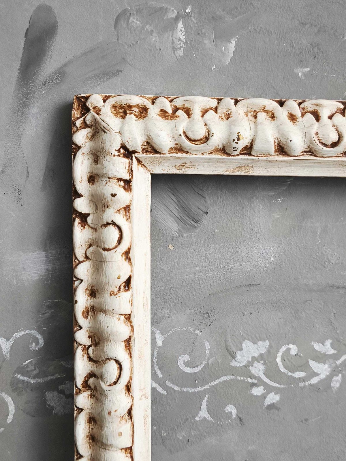 Antique Carved Wood Picture Frame, White Ornate Shabby Chic Gallery Wall Decor photo for sale