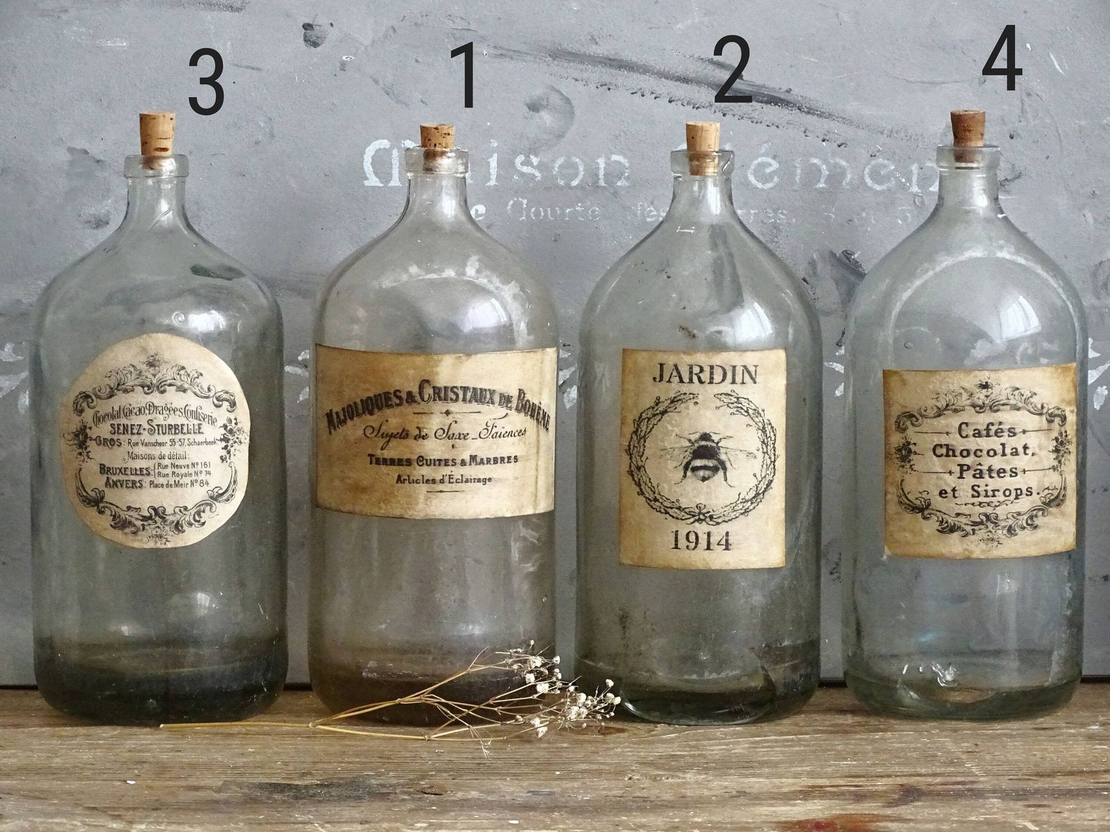 Antique French Apothecary Bottle: Large Clear Glass Jar With Cork Stopper photo vinterior
