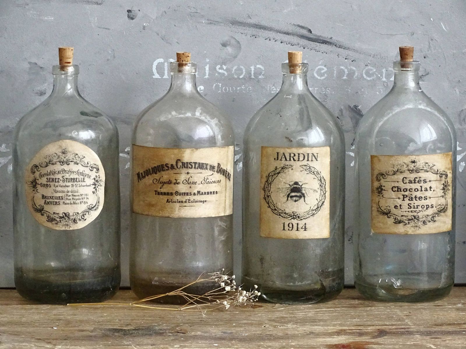 Antique French Apothecary Bottle: Large Clear Glass Jar With Cork Stopper photo vintage