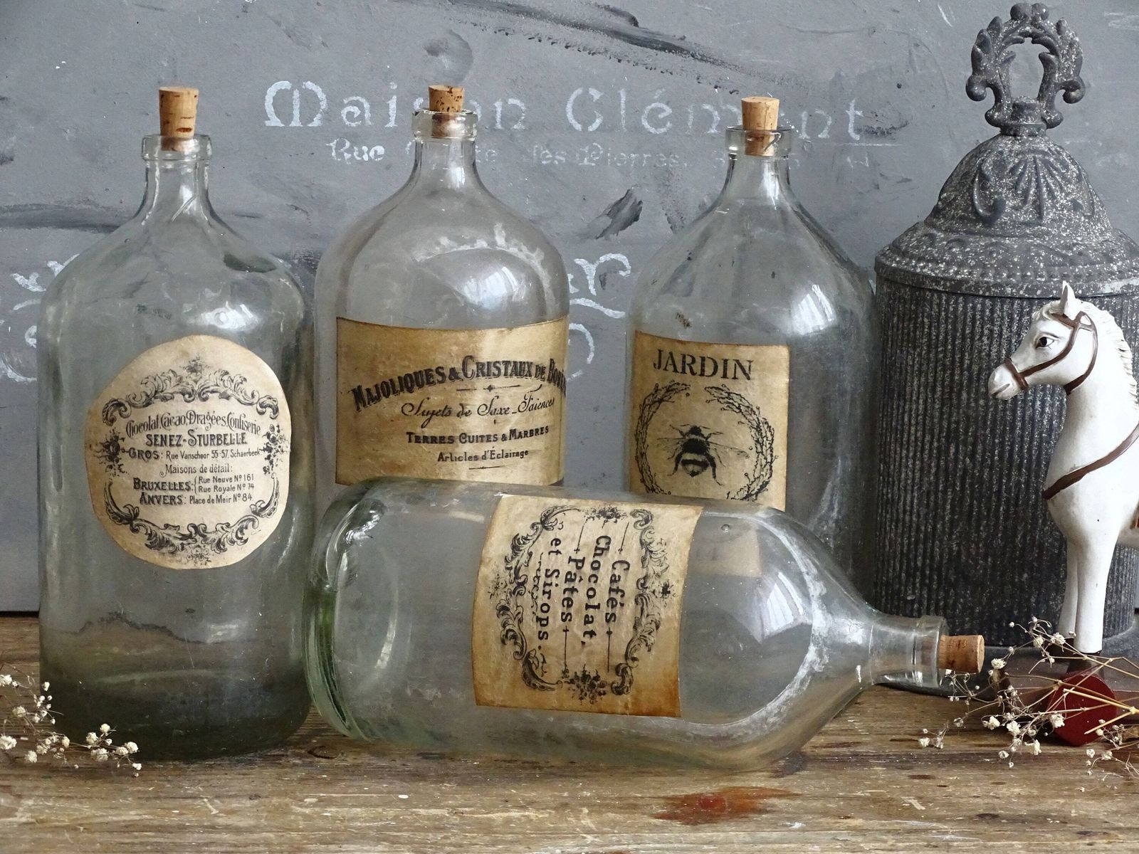 photo furniture Antique French Apothecary Bottle: Large Clear Glass Jar With Cork Stopper