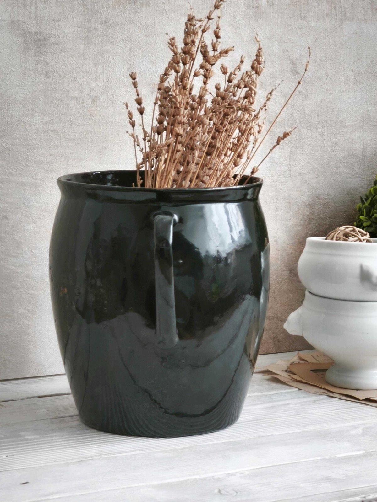 Antique Enameled Cast Iron Pot: Farmhouse Kitchen Decor, Metal Planter photo Home Decor