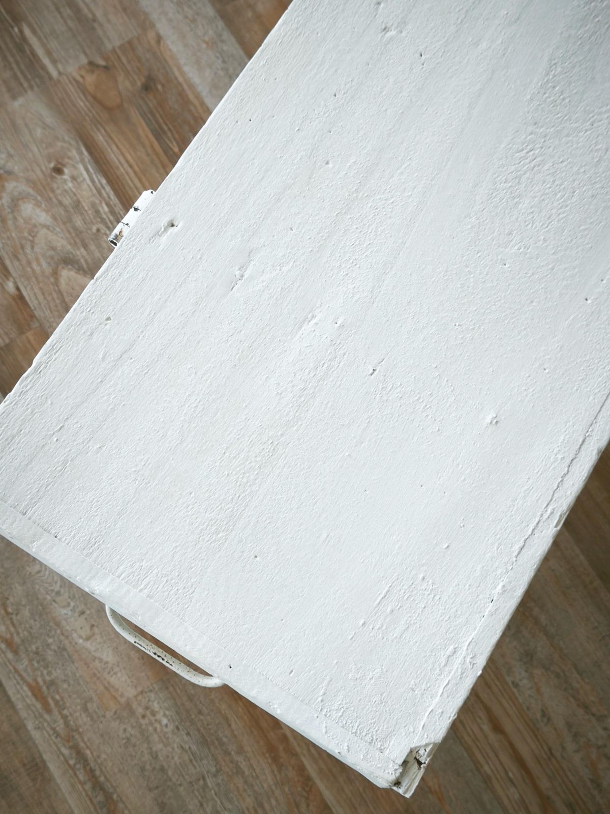 Antique White Wood Storage Bench: Shabby Chic Farmhouse Trunk, Industrial Legs photo Furniture