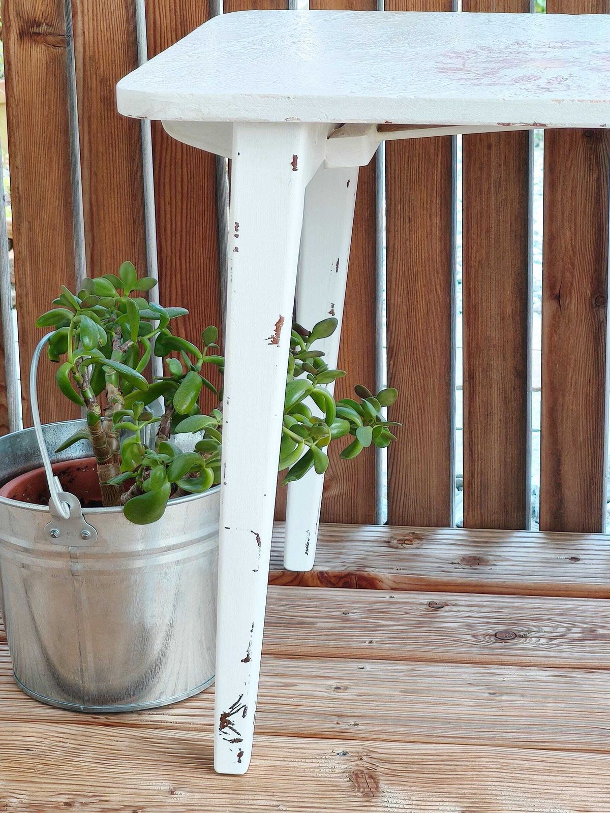 Portable Folding Wood Table Pink Flowers, White End Table, Coffee Table, Mcm Side Table, Mid Century Modern Table, Retro Wood Plant Stand photo 140.0