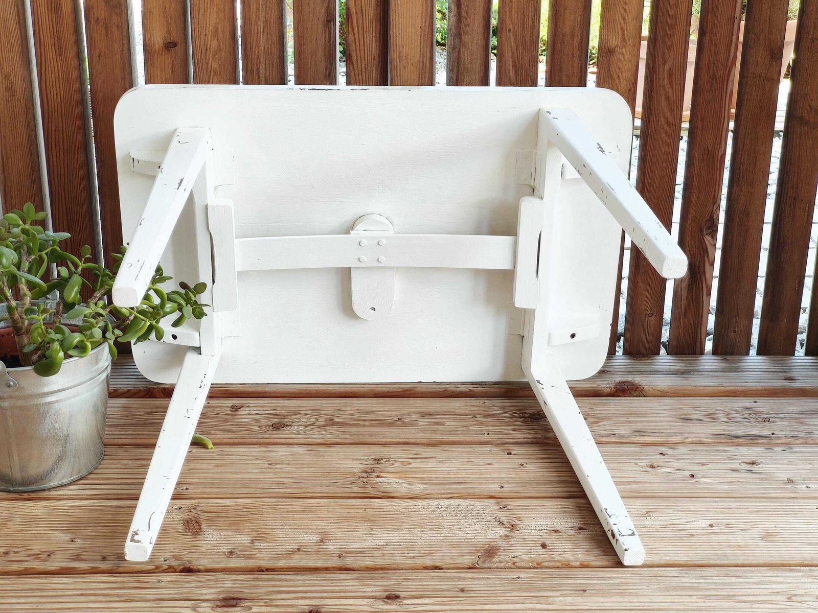 photo for sale Portable Folding Wood Table Pink Flowers, White End Table, Coffee Table, Mcm Side Table, Mid Century Modern Table, Retro Wood Plant Stand