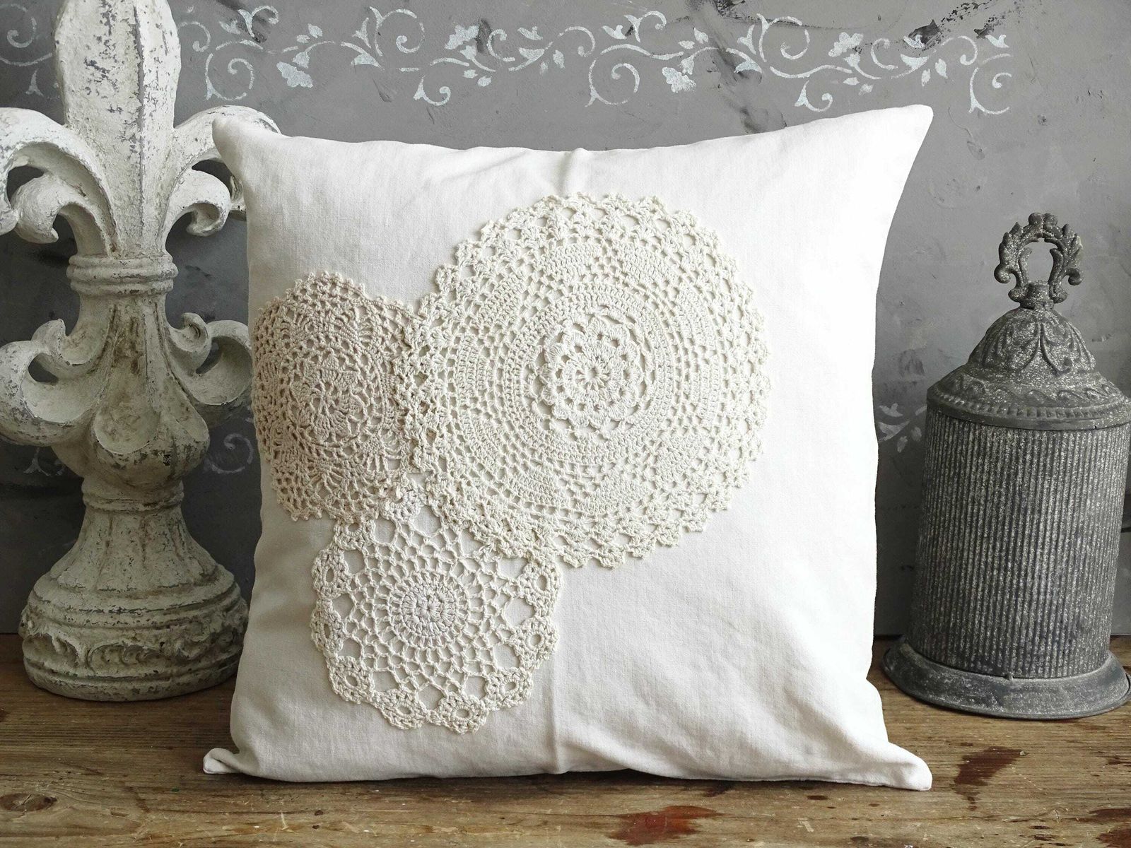 Set Of 9 Crochet Lace Pillow Covers: Shabby Chic Throw Cushion Combo photo vinterior