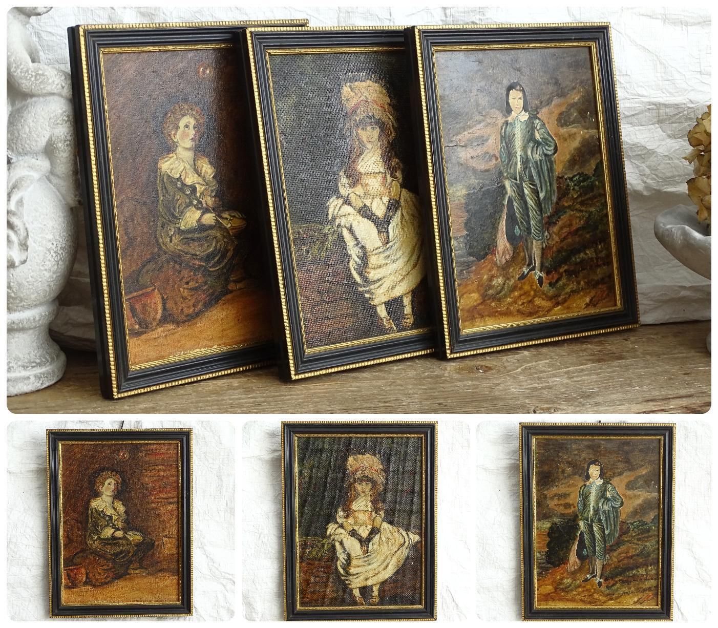 Set 3 Original Oil Paintings Joseph Biggs Portrait Triptych: Framed, 18th Century Fashion photo vintage