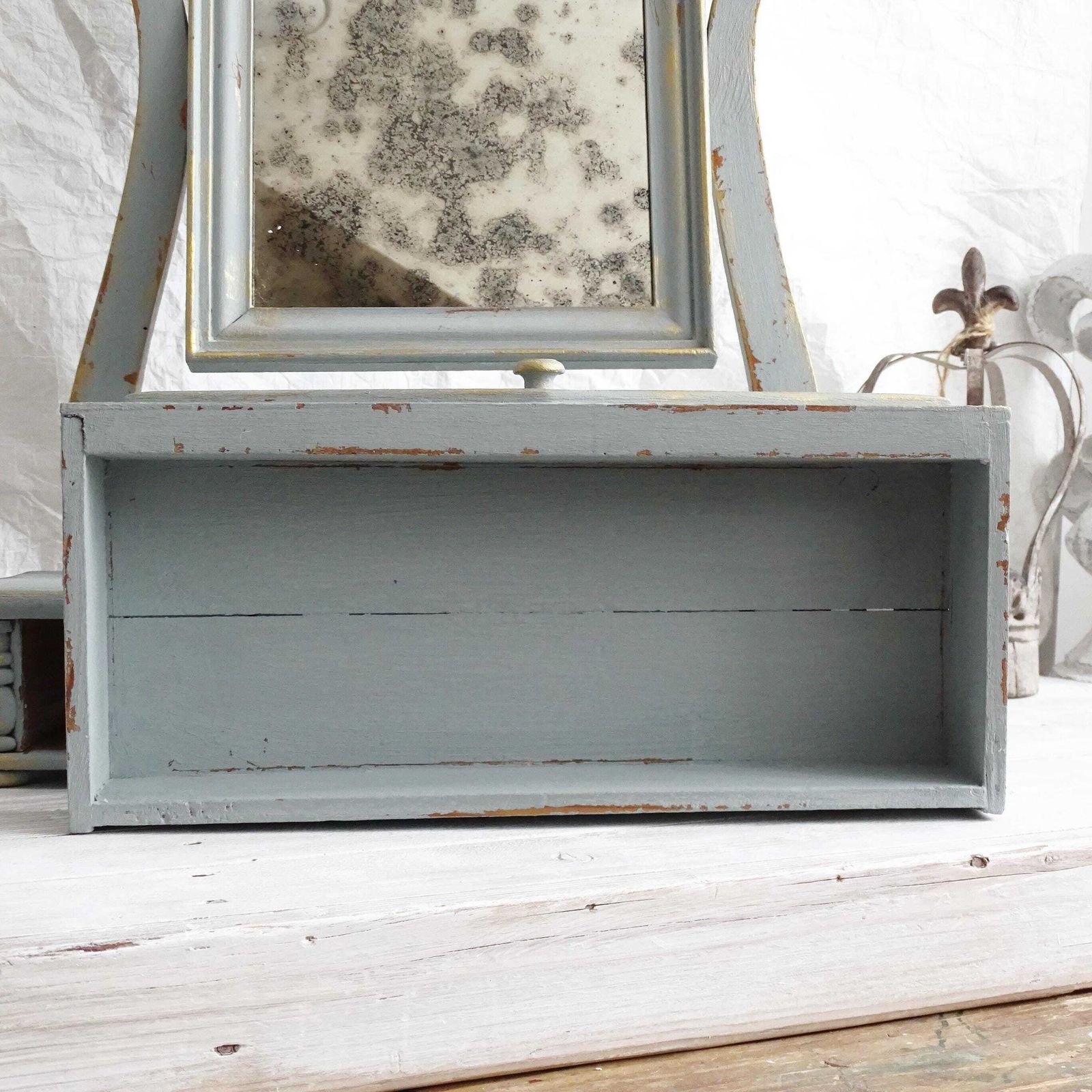 Antique French Vanity Mirror: Blue Shabby Chic Swivel Dresser Mirror photo vinterior